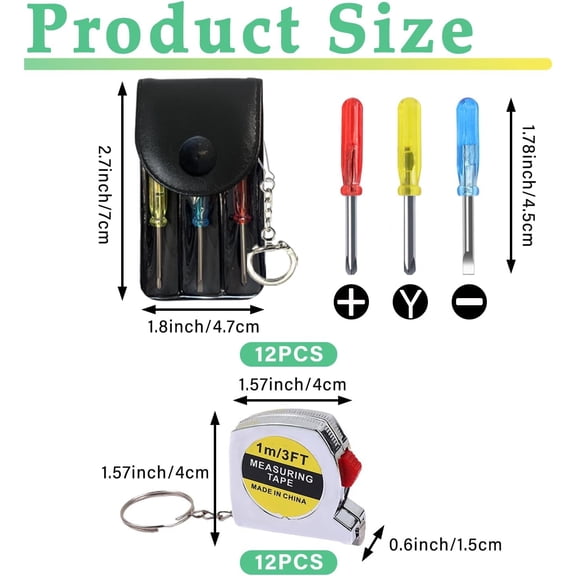 LYUSCI-24 Pcs Mini Screwdriver Keychain Tape Measure Keychains Set Keychain Tape Measure Mini Screwdrivers in Pouch Keychain for Birthday Party Favors Adult Tool Party Prize for Father's Men Gifts