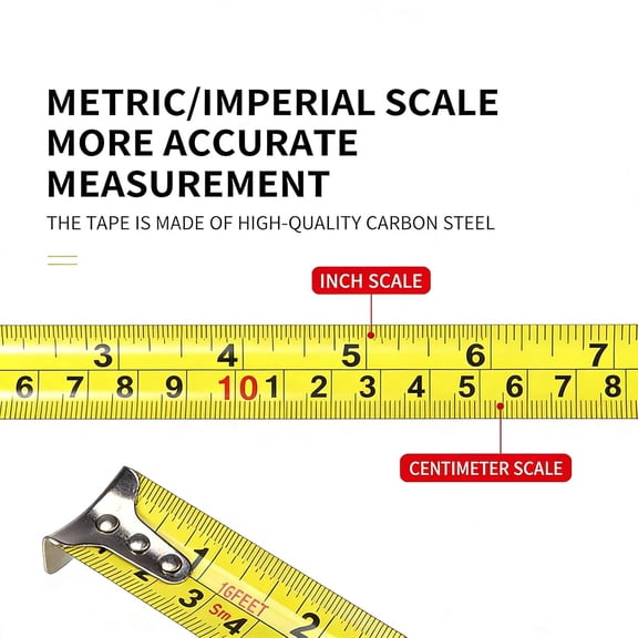 LYUSCI-25FT Tape Measure, Inch & CM Dual Scale Self-Locking Heavy Duty Steel Measuring Tape, Easy to Read Markings, Professional Measuring Tool for Engineers, Construction Workers & Decorators (Red)