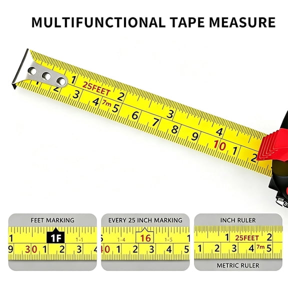 LYUSCI-25ftTape Measure with Nylon Coated Blade, Inch & CM Dual Scale Self-Locking Heavy Duty Measuring Tool, Wear & Corrosion Resistant Steel Tape, Easy Read Markings for Construction Worker Enginee