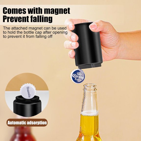 LYUSCI-2PCS Automatic Bottle Opener - Down-Pop Off Beer Bottle Opener with Magnetic Cap Catcher, Home Bars Kitchen Cool Bartender Tools