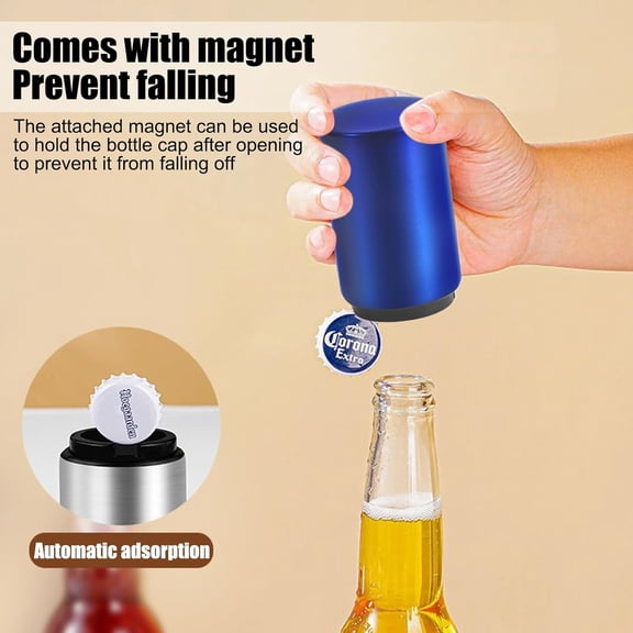 LYUSCI-2PCS Destapador De Cerveza Automatic Beer Bottle Opener With Magnetic Cap, Stainless Steel One-Handed Lid Opening Spring Loaded Push&Pop for Kitchen Home Bar Gift