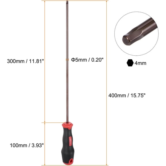 LYUSCI-2pcs Hex Screwdriver 4mm Magnetic Hexagon Key Metric Driver with 11.81" Shaft Length for RC Model Furniture Repair Electronic