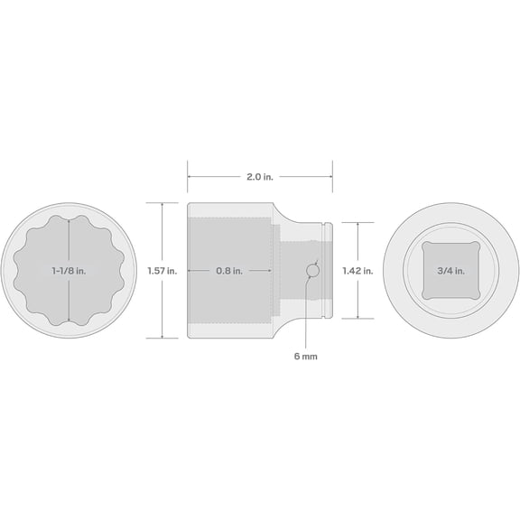LYUSCI-3/4 Inch Drive x 1-1/8 Inch Shallow 12-Point Socket | SHD32229