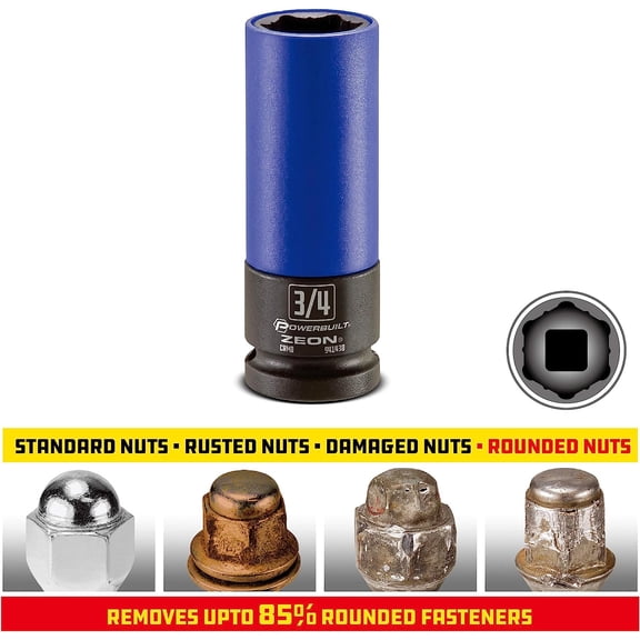 LYUSCI-3/4 in. Zeon Lug Nut Socket Set for Damaged Lug Nuts - 941430M, Blue