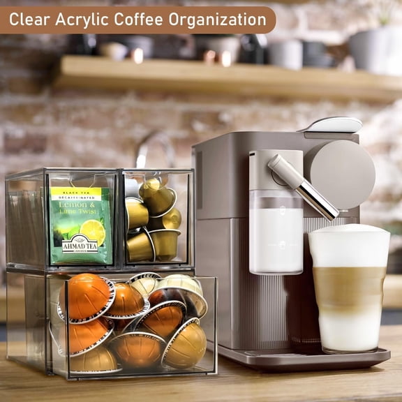 LYUSCI-3 Acrylic Coffee K Cup and Tea Bag Organizer, Coffee Pod Drawer Holders, Stackable Accessories Tea Organizers and Storage for Kitchen Multi Organizers-Clear