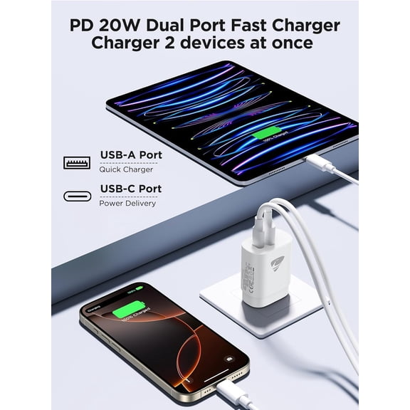 LYUSCI-[3 Pack] USB C Charger Block Fast Charging Multiport Wall Charger, Dual Port PD Power Adapter Fast Type C Charging Block Cube Compatible with iPhone 16/15/14/13/12/11/Pro, XS/XR/X/8/7, Samsung