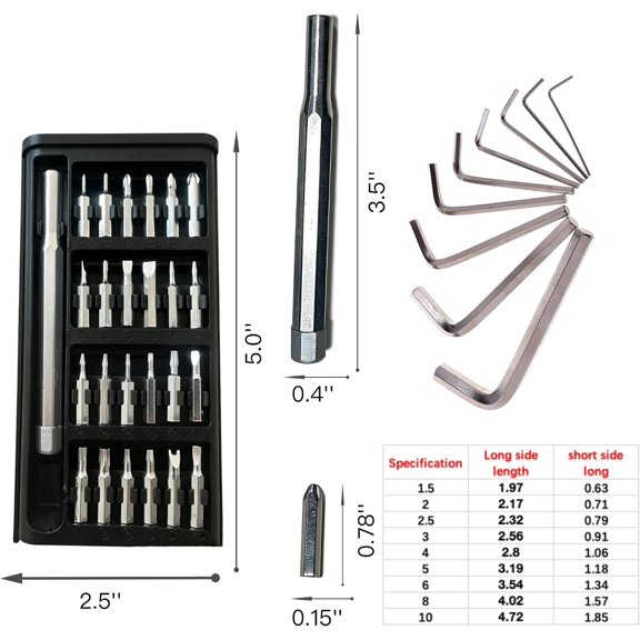 LYUSCI-33 in 1 Precision Screwdriver Set with 9Pcs L-Shaped Hex Key Set, Professional Multi-Function Repair Tool Kit for Eyeglasses,Watches,Smartphones,Bicycles,Compute,Home Tool (Screwdriver,Hex Wre