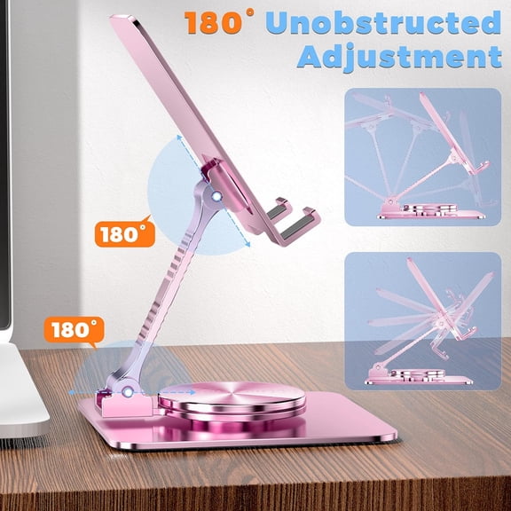 LYUSCI-360 Rotatable Foldable Phone Stand for Desk,Fully Adjustable Desktop Phone Holder Cradle Dock Compatible with iPhone 17 16 15 14 13 12 11 Pro Max,Tablets,All Phones(Pink)
