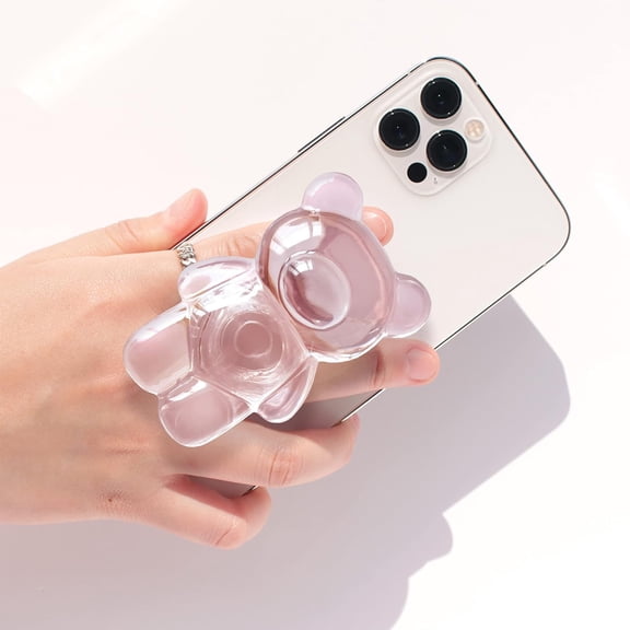 LYUSCI-3D Gummy Bear Style Expandable Collapsible Mobile Phone Grip Stand Holder for Smartphone Tablet Cell Phone Accessory (Clear Pink)