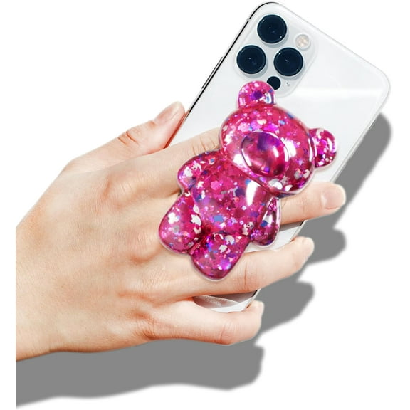 LYUSCI-3D Gummy Bear Style Expandable Collapsible Mobile Phone Grip Stand Holder for Smartphone Tablet Cell Phone Accessory (Pink Glitter)