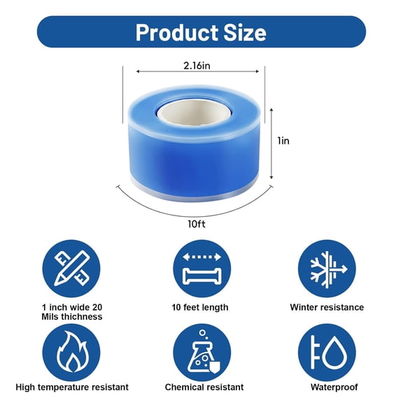 LYUSCI-4-Pack Blue Self Fusing Silicone Tape (40 Ft Total) - Waterproof Garden Hose Repair Tape - Rubber Wire Wrap for Color Coding - UV Resistant & Easy-Peel Outdoor Seal