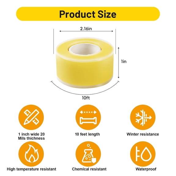 LYUSCI-4-Pack Yellow Self Fusing Silicone Tape (40 Ft Total) - High Visibility Electrical Insulation Tape - Waterproof Rubber Grip Wrap for Tools & Sport Handles - Heat Resistant & Easy-Peel Liner