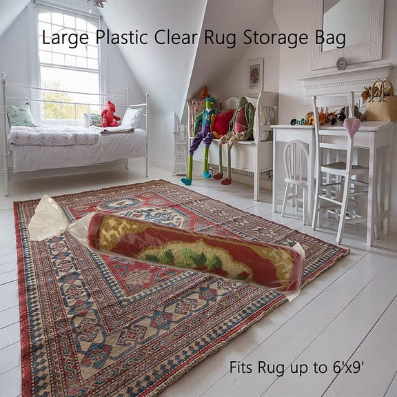 LYUSCI-4 Pcs Clear Plastic Rug Storage Bags, Fits Rug up to 6'x9', 4.5 Mil Heavy Duty Rug Storage Bag with 10 Ties,Clear Carpet Bag for Storage, Moving, Shipping and Packing, Protects Your Rugs-No Ve