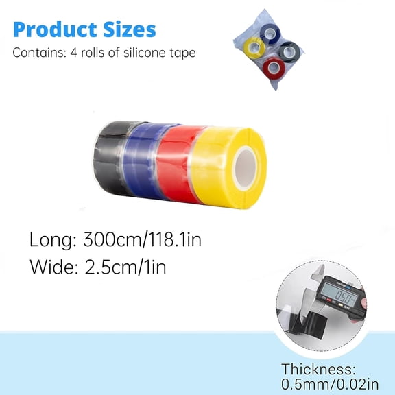 LYUSCI-4 Rolls Self-fusing Silicone Tape 1'' X 10-Feet Self Bonding Repair Tape Silicone Grip and Wrap Repair Tape Rubber Sealing Tape Multi-Purpose Adhesive Tape for Gym Equipment Hose Emergency Rep