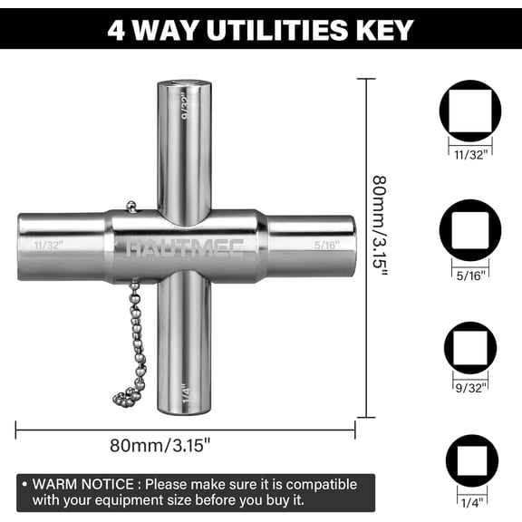 LYUSCI-4 Way Sillcock Water Key Set - 2 Pack, 1/4", 9/32", 5/16", 11/32" Multi-Function Spigot Key