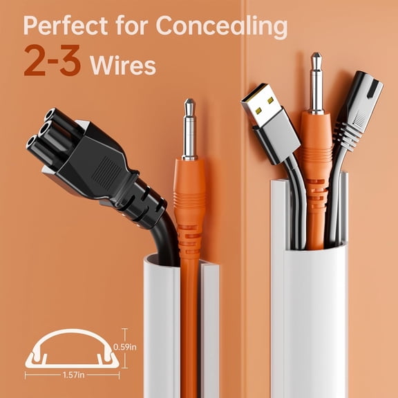 LYUSCI-42.5in Adhesive Cord Hider Wall, Mounted TV Cord Cover Kit, Multiple Cable Raceways for Wall Corner, Wire Cover Hiders for 2-3 Cables, 1.57" W X 0.59" H, White