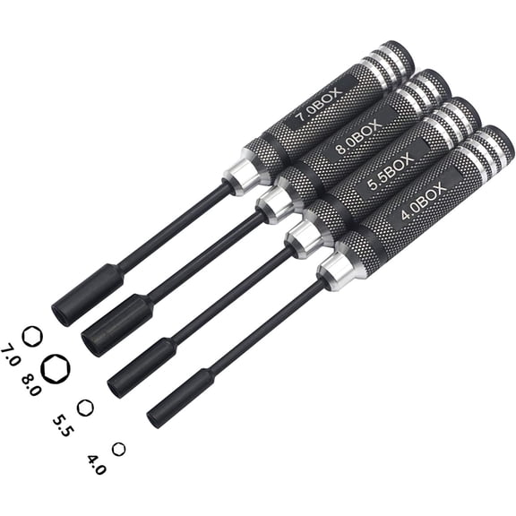 LYUSCI-4Pcs Hex Nut Key Socket Screw Driver Tool,4.0 5.5 7.0 8.0mm Sleeve Wrench Spanner,RC Flat Head Wrench Screwdrivers Repair Tools Kit for RC FPV Car Truck Boat
