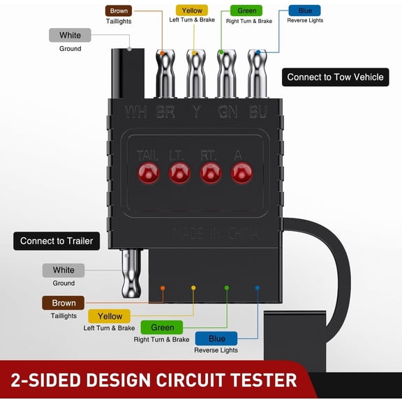 LYUSCI-5 Way Flat Trailer Wiring Tester Male Female Double End Wire Circuit 5 Pin Light Test with LED Indicator for Turn Signal Brake Reverse Tail Lights Trouble Shooting