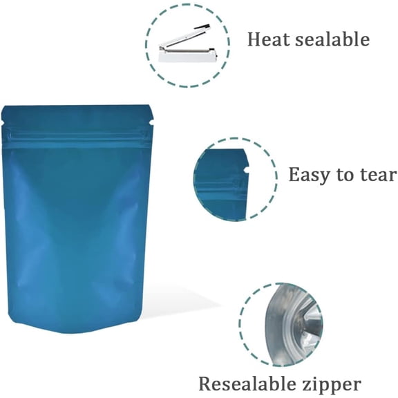 LYUSCI-50 Pieces 4.3x6.3 inch(Inside Size 3.5x3.9 inch) Stand-Up Resealable Heat Seal Bags 3.54mil Thick Frosted Blue Foil Sealed Bags for Zip Packaging Lock Food Storage Pouch