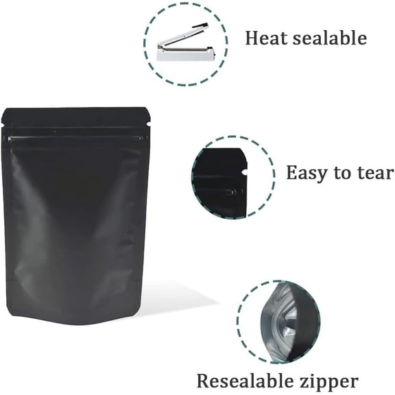 LYUSCI-50 Pieces 4.3x6.3 inch(Inside Size 3.5x3.9 inch) Stand-Up Resealable Heat Seal Bags 3.55mil Thick Frosted Black Foil Sealed Bags for Zip Packaging Lock Food Storage Pouch