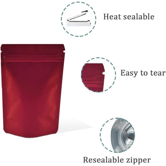 LYUSCI-50 Pieces 4.3x6.3 inch(Inside Size 3.5x3.9 inch) Stand-Up Resealable Heat Seal Bags 3.55mil Thick Frosted Red Foil Sealed Bags for Zip Packaging Lock Food Storage Pouch
