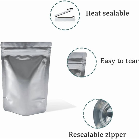 LYUSCI-50 Pieces 4.3x6.3 inch(Inside Size 3.5x3.9 inch) Stand-Up Resealable Heat Seal Bags 3.55mil Thick Frosted Silver Foil Sealed Bags for Zip Packaging Lock Food Storage Pouch
