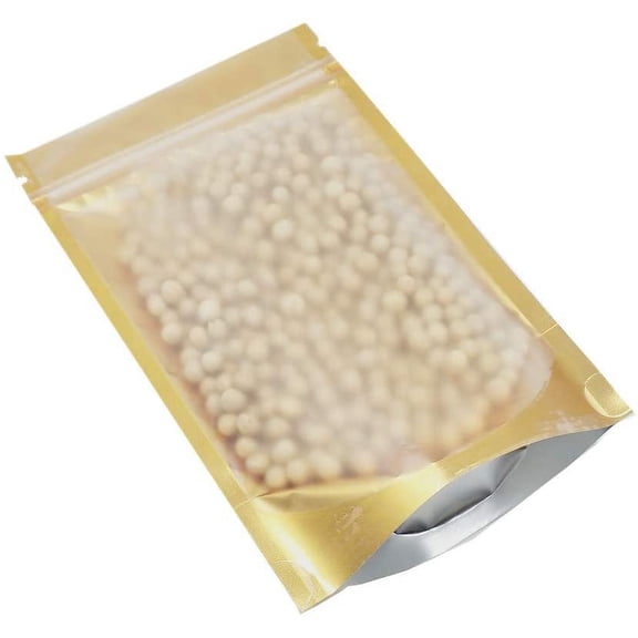 LYUSCI-50 Pieces Aluminum Foil Mylar for Zip Bags Lock Plastic Heat Sealable Stand Up Food Storage Bag Coffee Beans Candy Zipper Lock Packing Pouch for Sample Reusable 5.5x7.9 inch