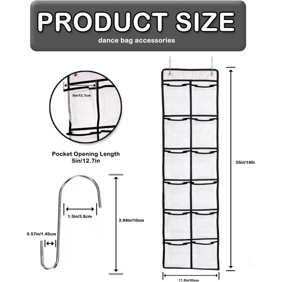 LYUSCI-55 Inch Hanging Organizer for Dance Bag 6-Section Mesh Hanging Shoe Rack Large Vertical Storage for Shoes accessory Dance Bag Organizer accessory White