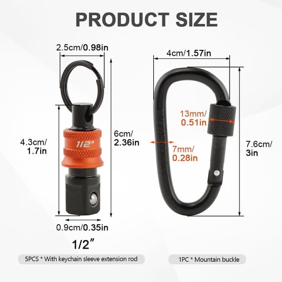 LYUSCI-5Pcs Socket Holder Key Chain, 1/2" Drive Socket Organizer Keychain Quick Release Design with Carabiner, Impact Wrench Accessories for Lineman, Electricians, Construction Crews(SIZE:1/2inch)