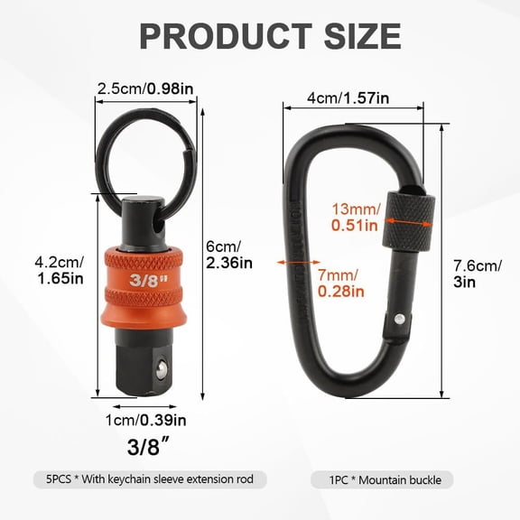 LYUSCI-5Pcs Socket Holder Key Chain, 3/8" Drive Socket Organizer Keychain Quick Release Design with Carabiner, Impact Wrench Accessories for Lineman, Electricians, Construction Crews(SIZE:3/8 Inch)