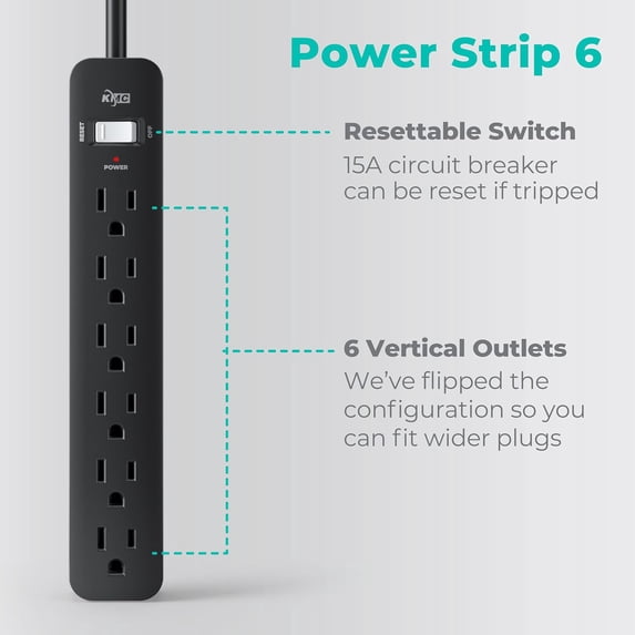 LYUSCI-6-Outlet Power Strip, 2-Pack, 2-Foot Short Extension Cord with ...
