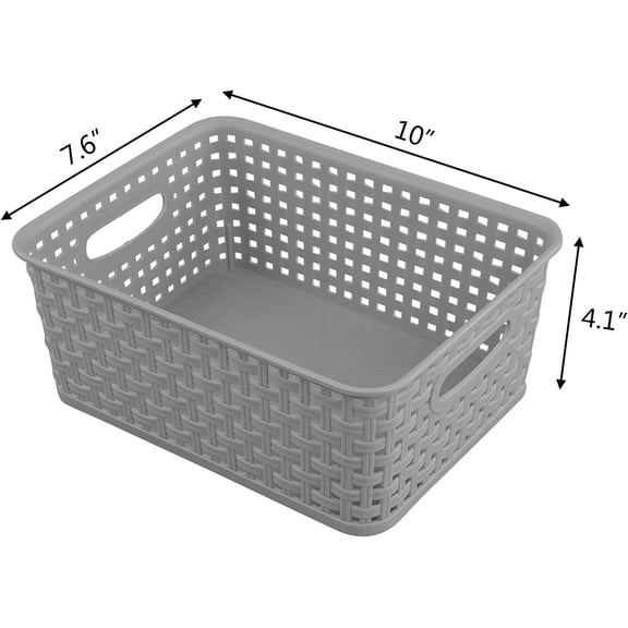 LYUSCI-6-Pack Plastic Weave Storage Basket, Storage Basket Sets, Light Gray