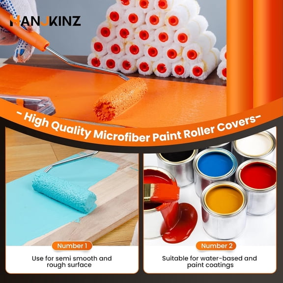 LYUSCI-60 Pack Microfiber Paint Roller 4 Inch, Small Paint Roller Covers, 3/8 Inch Nap, Mini Paint Rollers for House Painting with Paint Roller Frame, Wall Painting Tool