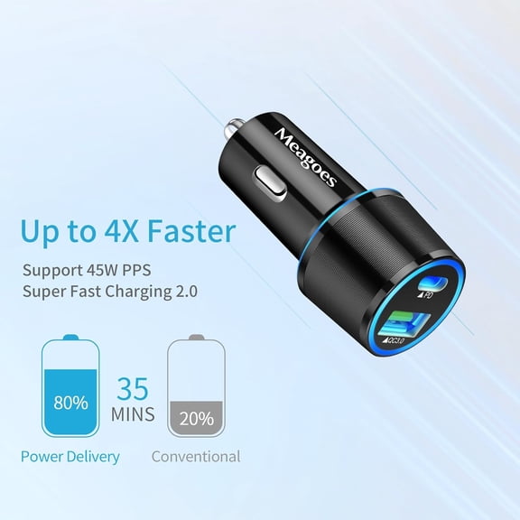 LYUSCI-67.5W Car Charger USB C Super Fast Charging, 45W USBC & QC3.0 Port Plug for iPhone 17 Pro Max/Air/16/15/iPad, Samsung S26/S25 Android Cell Phone, Dual 12V Cigarette Lighter Adapter + 5 ft Type