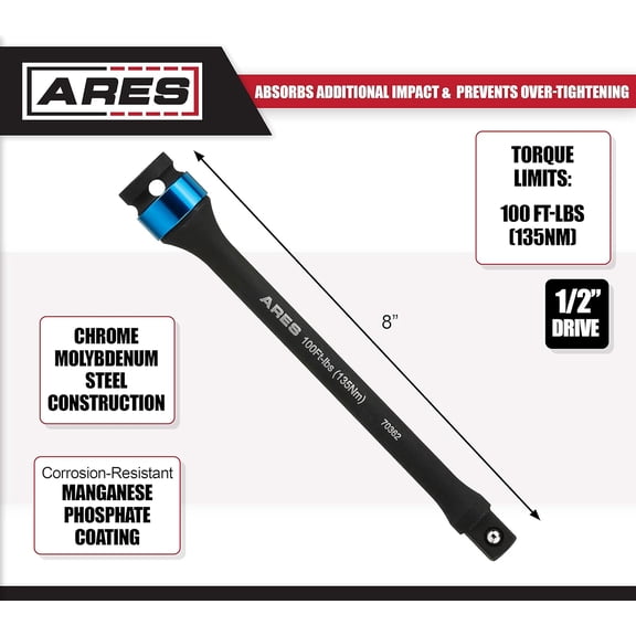 LYUSCI-70362-100 Foot/Pound Torque Limiting Extension Bar - Chrome Moly 1/2-Inch Drive 8-Inch Long Impact Grade Bar - Flex Action Prevents Over-Tightening - Color Coded for Easy Identification