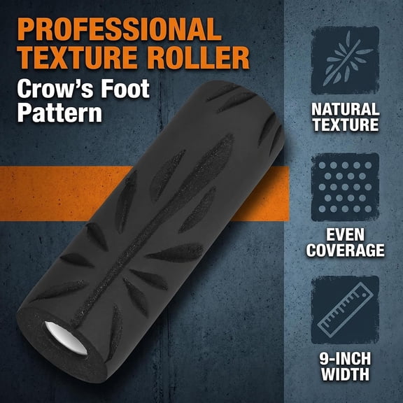 LYUSCI-9 Inch Drywall Texture Roller, Crow's Foot Tree Bark Pattern Paint Roller, Fits Standard Roller Frames for Wall Ceiling Drywall Repair Renovation DIY Decorative Texturing