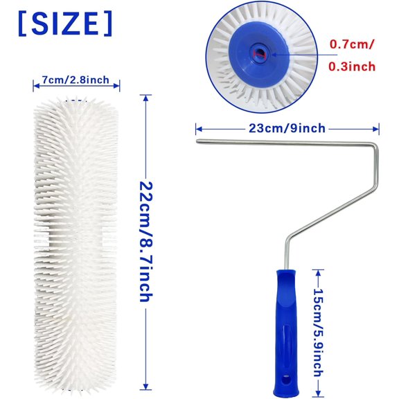 LYUSCI-9 Inch Latex Floor Self Leveling Screed Spiked Roller for Epoxy Floor, Screed Compound Roller Bubble Remove Tool (1 Roller + 1 Frame)
