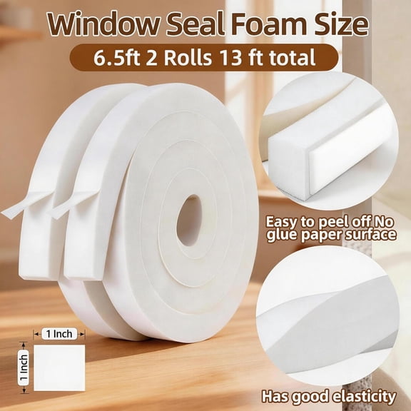 LYUSCI-Air Conditioner Foam-2 Rolls, 1 Inch Wide X 1 Inch Thick Total 13 Feet Long, Open Cell Foam Insulation Weather Seal (6.5ft x 2 Rolls)