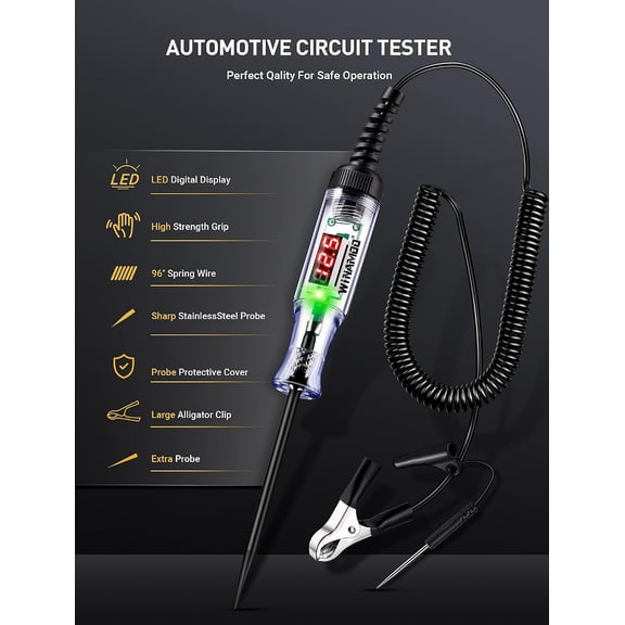 LYUSCI-Automotive Test Light with 3-120V LED Digital Voltage Display, Auto Circuit Tester with Voltmeter & Dual Color Polarity Indicate, Electric Test Pen w/Stainless Probe for Car/Truck/SUV Checker