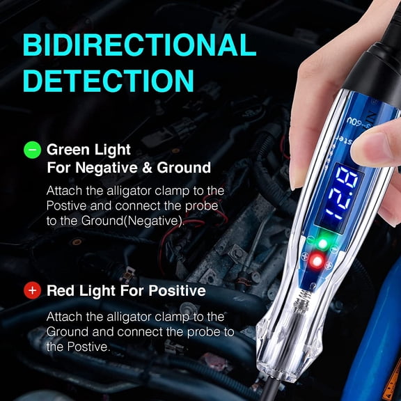 LYUSCI-Automotive Test Light 3-60V DC Digital LED Circuit Tester, Heavy Duty Light Tester with Voltmeter, Auto Bidirectional Voltage Tester Electric Test Pen