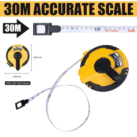 LYUSCI-B BOSI 100FT/30M Fiberglass Tape Measure, Self-Lock, 3X Rewind, Inch/Metric Scale