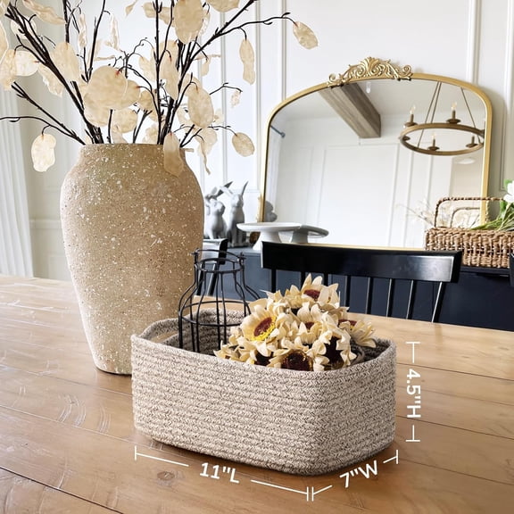 LYUSCI-Baskets for Organizing, Storage Basket for Shelves, Baskets for Gifts, Woven Bakset 3 Pack for Living Room, 11 x 7 x 4.5 in, White & Brown