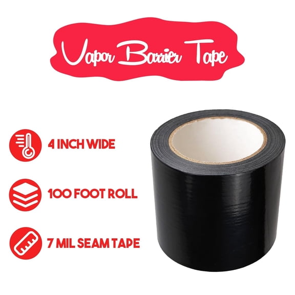 LYUSCI-Black Seal Tape, 4" x 100' Vapor Barrier Tape Polyethylene Sealing Moisture Barrier Seam, Black Vinyl Tape for Crawlspaces, Repair, Underlayment Seams, Metal Building Seams