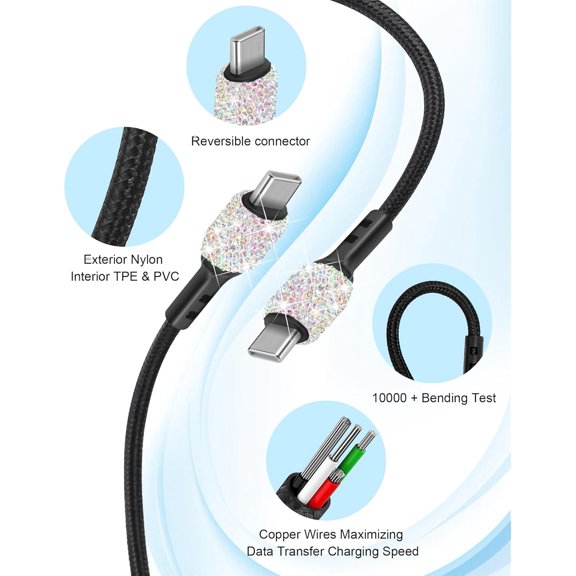 LYUSCI-Bling USB C Wall Charger, 20W PD QC Dual Port Fast Adapter with 3.2FT Type-C Charging Cable Compatible for iPhone 17 16 15 Pro Max iPad Android S23/S22/S21/Plus/Ultra/S10/Note (Multicolor)