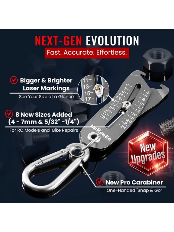 - Bolt Size Finder Tool Keychain - Gauge Bolts & Nuts Head SAE 5/32 to 1" & Metric 4 to 25mm, Wrench & Socket Size Finder, Nut & Bolt Fastener Measuring Tool Gifts for Men (Galaxy Silver)