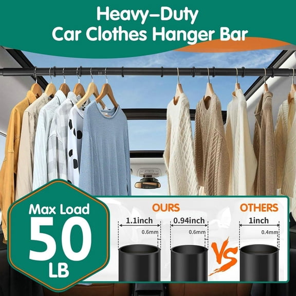 LYUSCI-Car Clothes Hanger Bar 30-62 Inch Wrinkle-Free Garment Rack for Vehicles | Heavy-Duty Adjustable Car Clothes Rod with Anti-Slip for SUV, Truck & Sedan, Keeps Clothes Neat for Travel and Busine