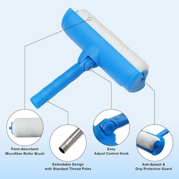 LYUSCI-Ceiling Paint Roller 4 Ft Foam Paint Roller Extension Pole Splash Guard Paint Rollers 9 Inch Reduce Paint Splatter and Drips Paint Roller Kit 2-in-1 Roller Paint Brush for Ceiling Painting