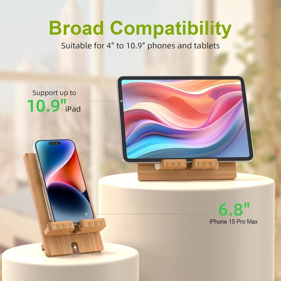 LYUSCI-Cell Phone Tablet Stand, Bamboo Wooden Smart Phone Desktop Charging Dock Holder Compatible with Pad, 8 Plus X XS Max XR, All Android Cellphone, Tablet - 1 Pack