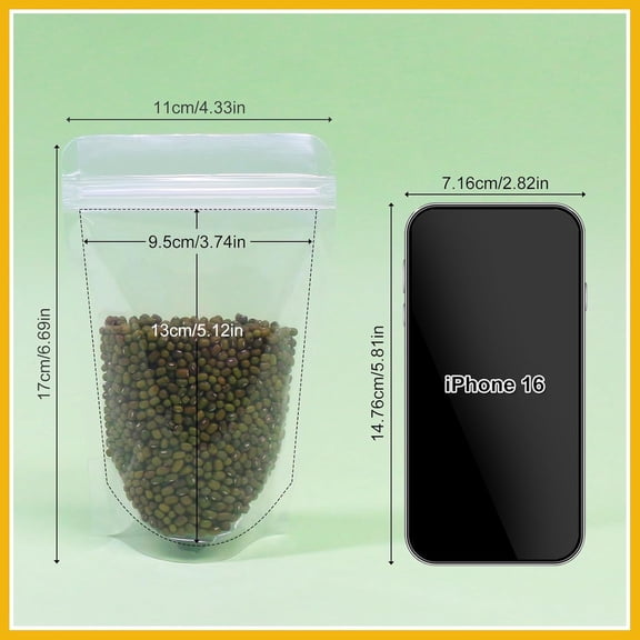 LYUSCI-Clear Zipper Resealable Stand Up Drink Bags Pouches,Snack Packing Bags for Food Snack Tea and Drinking, 4.3x6.7 Inches,6.8oz,200ml,Pack of 100