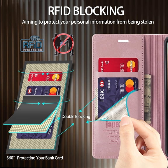 LYUSCI-Compatible with Samsung Galaxy A53 5G Wallet Case with Card Holder [RFID Blocking] Kickstand Magnetic,Leather Flip Case for Galaxy A53 5G 6.5 Inch (Pink)